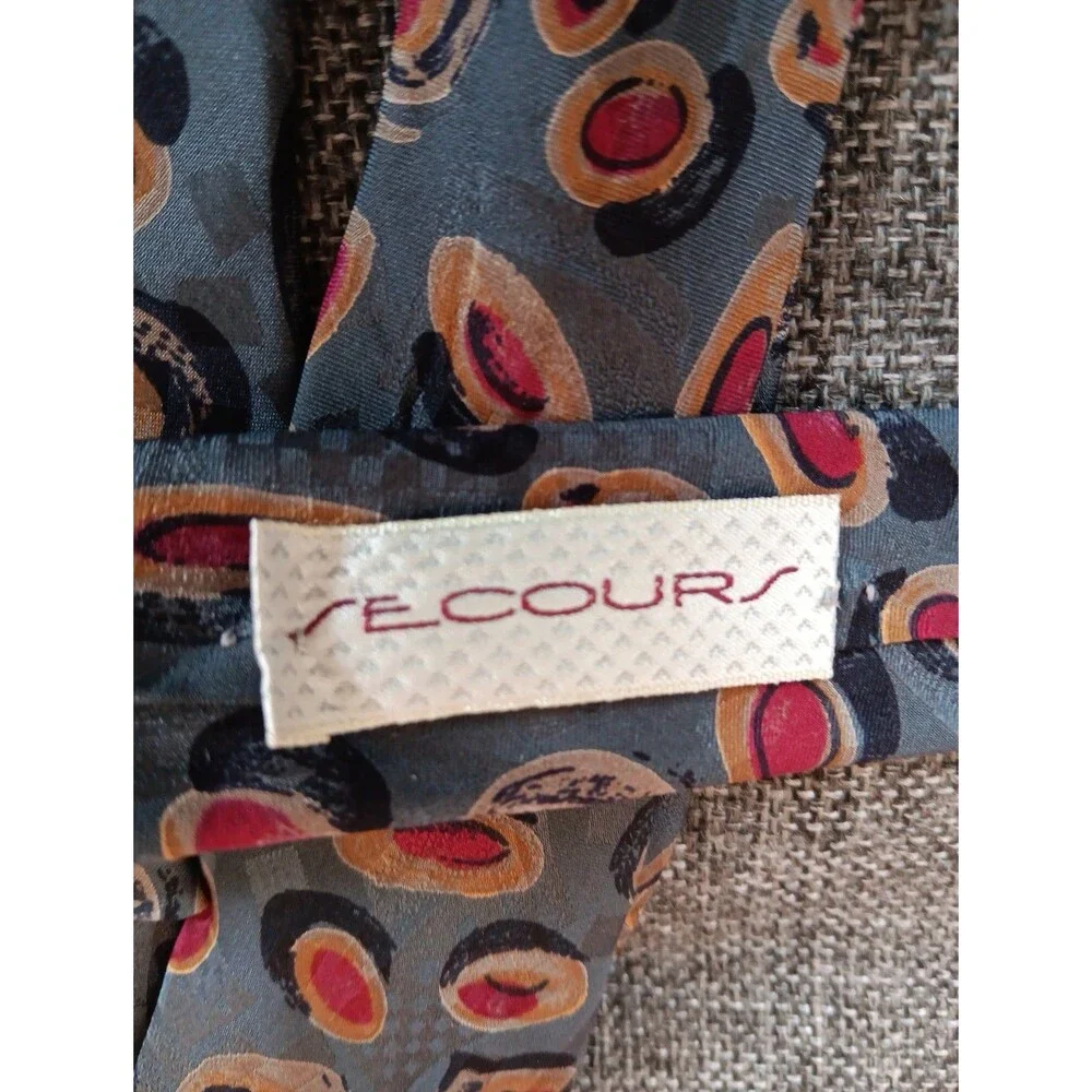 Tie 70s 80s 90s Y2K Mens Secours Silk Blue Beige Gold Red 3.75  Wide 58 Long